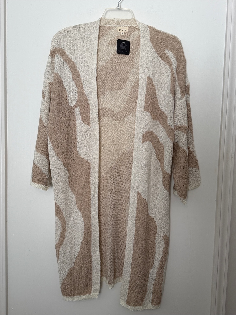POL Beige & Cream Abstract Open-Front Cardigan